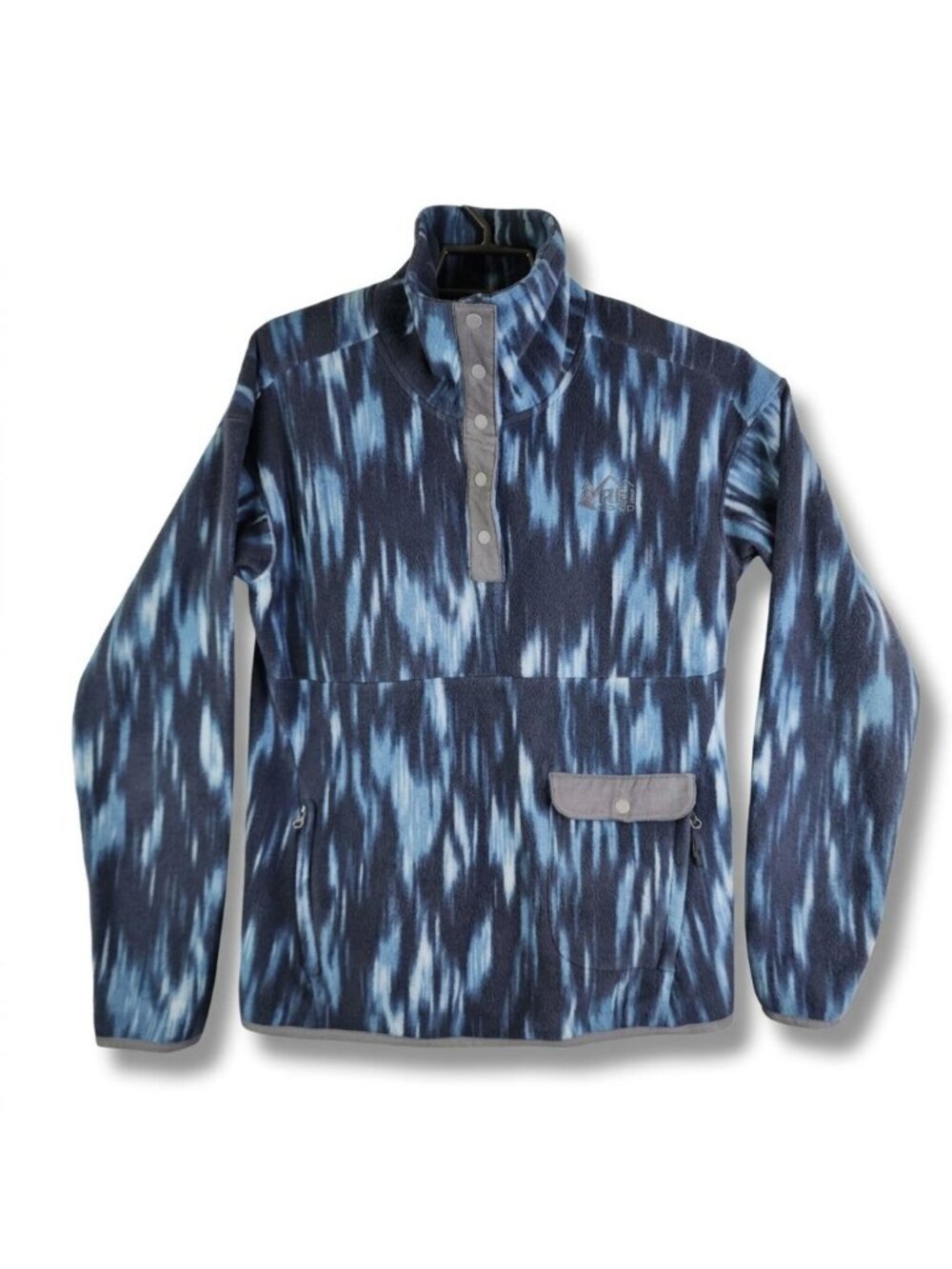 Women Merrell Blue Snap Neck Ikat Printed Fleece Pullover Jacket Size S
